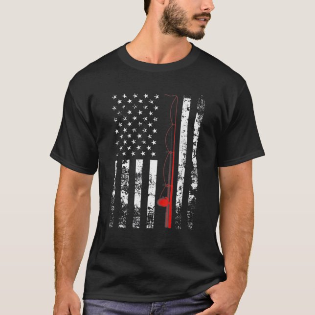 American Flagga Fishing Rod USA Patriotic Gift T Shirt (Framsida)