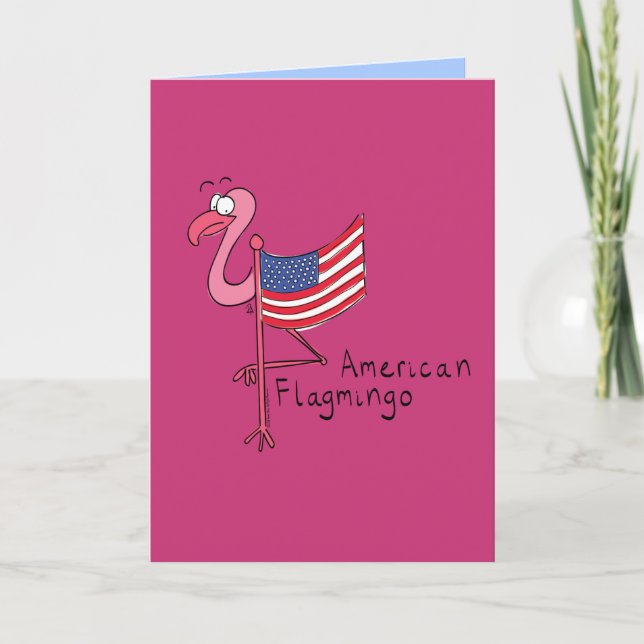 American Flagga Flamingo Funny Greeting Card Kort (Framsida)