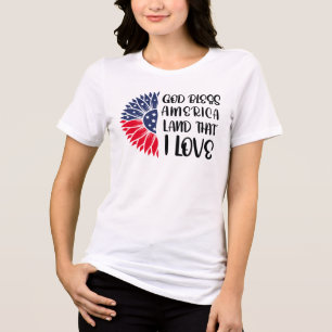 American Flagga Flower med Heartfilt Blomande T Shirt
