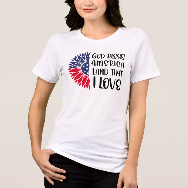 American Flagga Flower med Heartfilt Blomande T Shirt (Framsida)