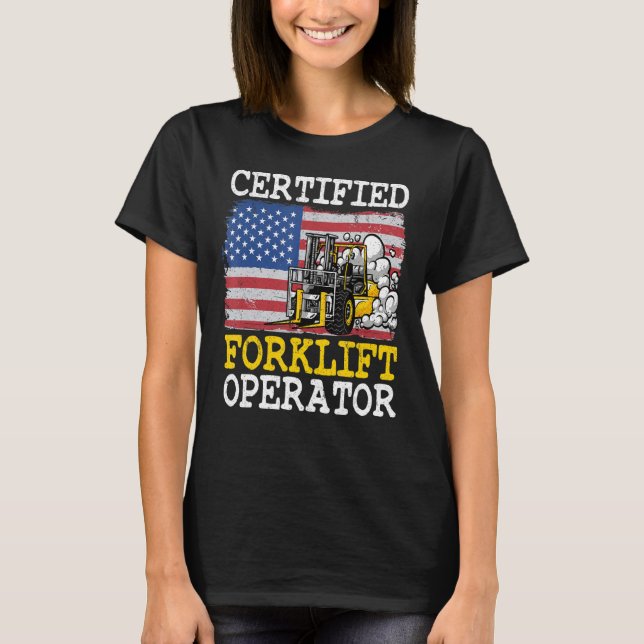 American Flagga Forklift Auktoriserad Forklift Ope T Shirt (Framsida)