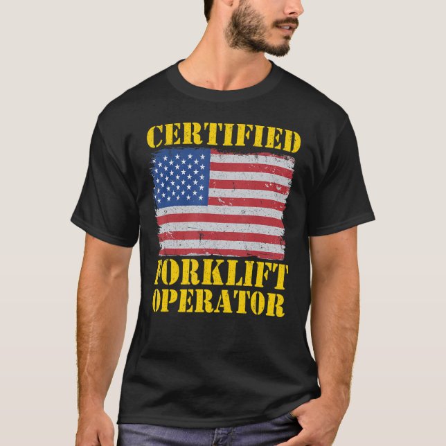 American Flagga Forklift Auktoriserad Forklift Ope T Shirt (Framsida)