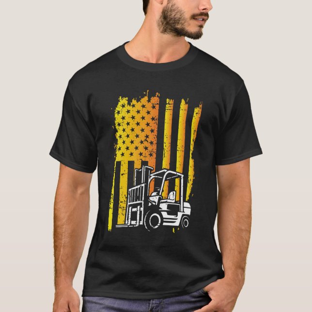 American Flagga Forklift Operator T Shirt (Framsida)