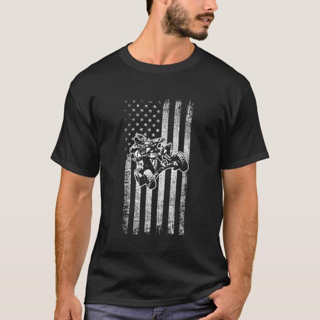 American Flagga Four Wheeler Quad Manar ATV Riding T Shirt (Framsida)