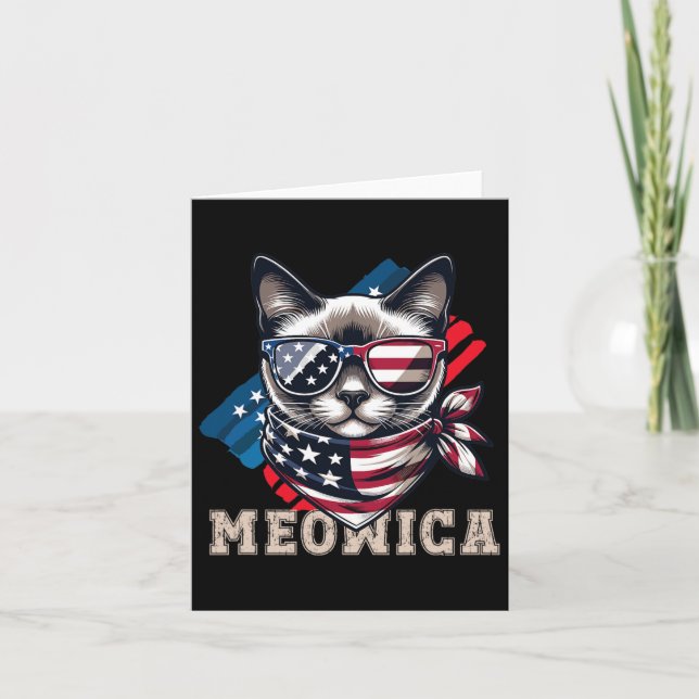 American Flagga Funny Cat Meme Patriotic Meowica U Kort (Framsida)