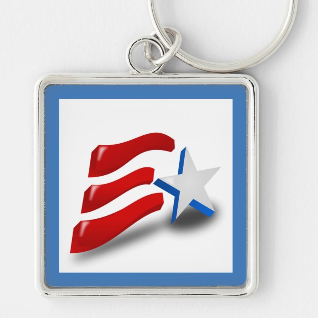 AMERICAN FLAGGA FYRKANTIG SILVERFÄRGAD NYCKELRING (Framsidan)