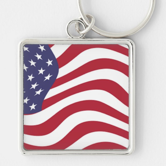 AMERICAN FLAGGA FYRKANTIG SILVERFÄRGAD NYCKELRING (Framsidan)