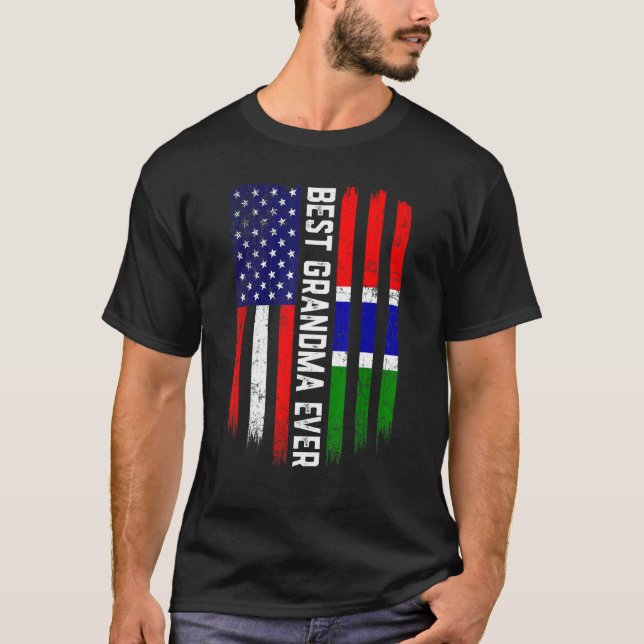 American Flagga & Gambia Flagga Best Grandma Aldri T Shirt (Framsida)