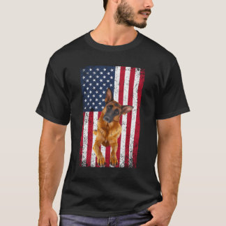 American Flagga German Shepherd Älskare Funny 4th  T Shirt