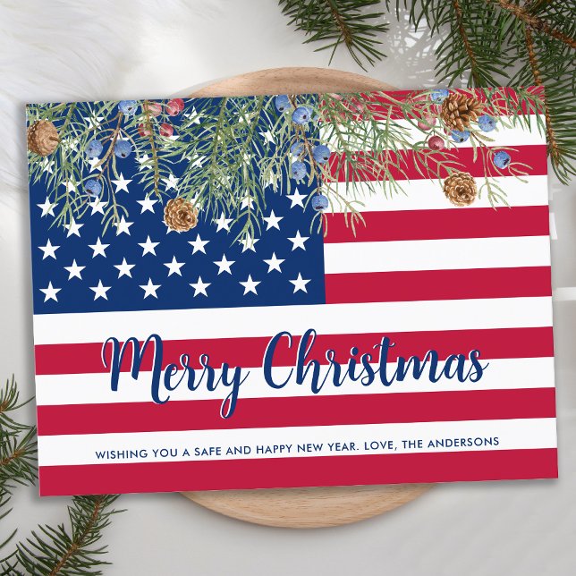 American Flagga God jul Miliotic Patriotic Helg Vykort (Skapare uppladdad)