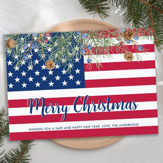 American Flagga God jul Miliotic Patriotic Julkort (Skapare uppladdad)