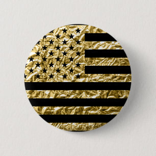 American Flagga Gold Foil Effect Black Knapp