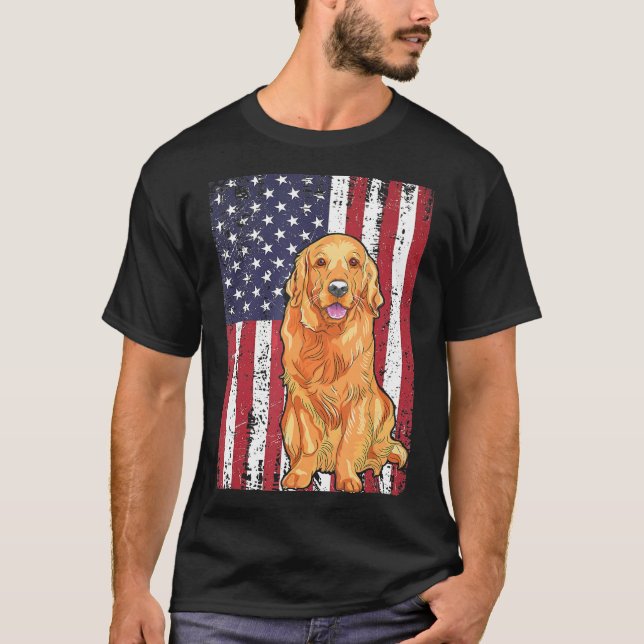 American Flagga Golden Retriever Patriotic Hund T Shirt (Framsida)