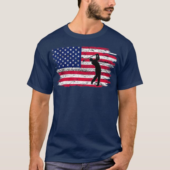 American Flagga Golf 4 juli Patriotic Golfer T Shirt (Framsida)