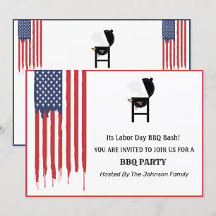 American Flagga Graffiti Labor Day BBQ Party Inbjudningar