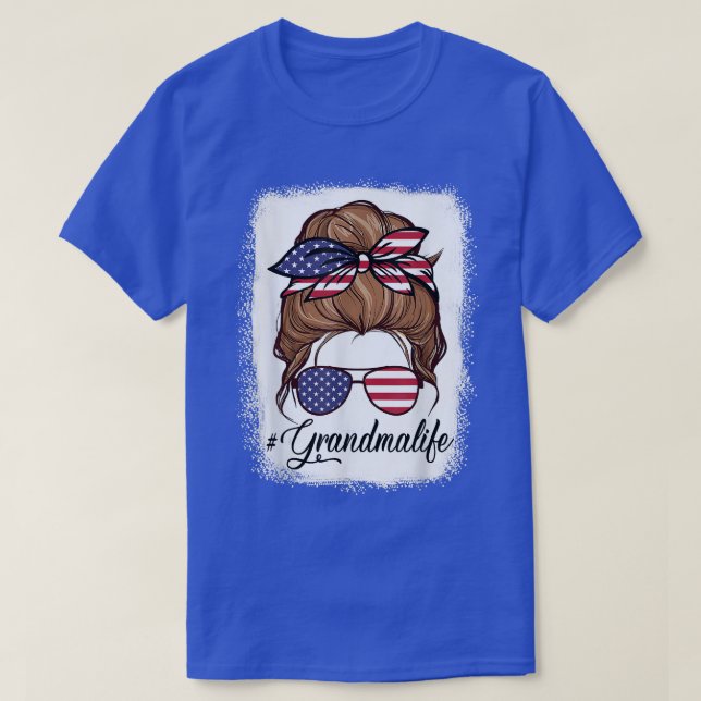 American Flagga Grandma Life Bleached Mor 4th J T Shirt (Design framsida)