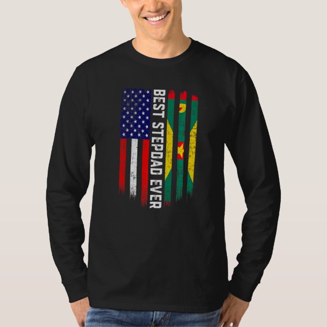 American Flagga & Grenada Flagga Best Stepdad nåns T Shirt (Framsida)