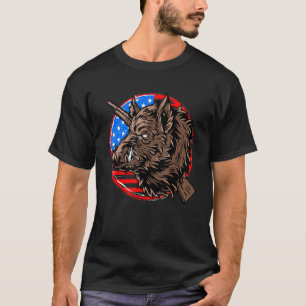 American Flagga Gris Retro Hog Hunter Vintage Boar T Shirt