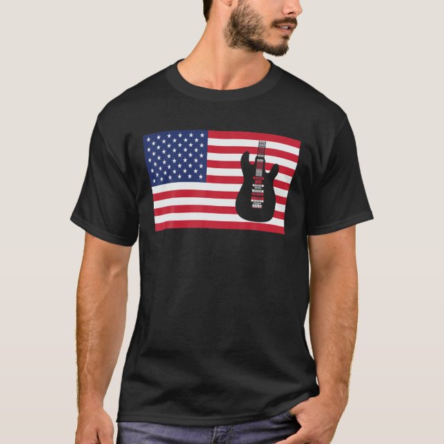American Flagga Guitar 4:e juli Outfits Music Mana T Shirt (Framsida)