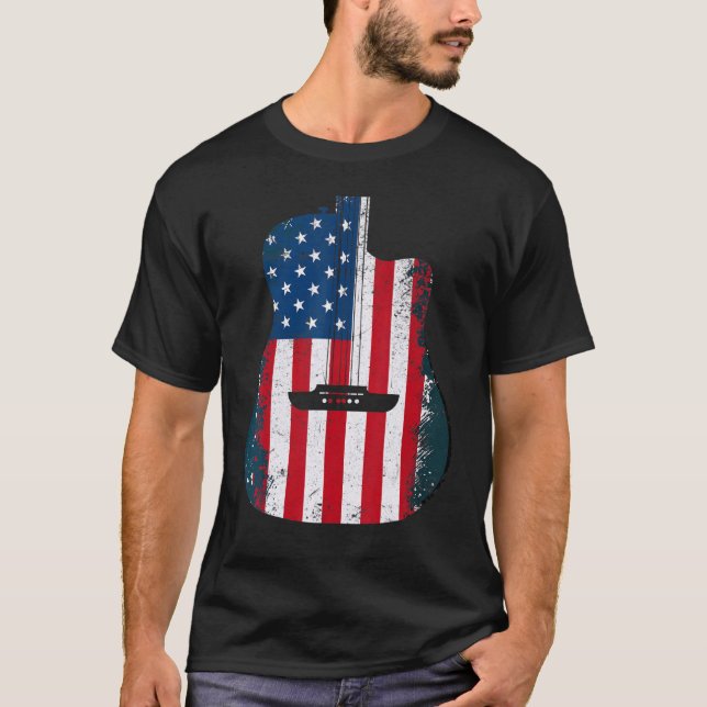 American Flagga Guitar Musician Vintage Usa T Shirt (Framsida)