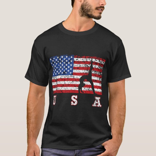American Flagga Gymnastics USA Gift, Tumbling Team T Shirt (Framsida)