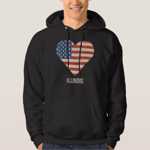American Flagga Heart Illinois 4:e juli Patriotic Hoodie
