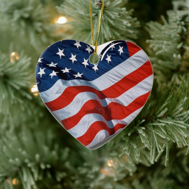 American Flagga Heart Julgransprydnad Keramik (Träd)