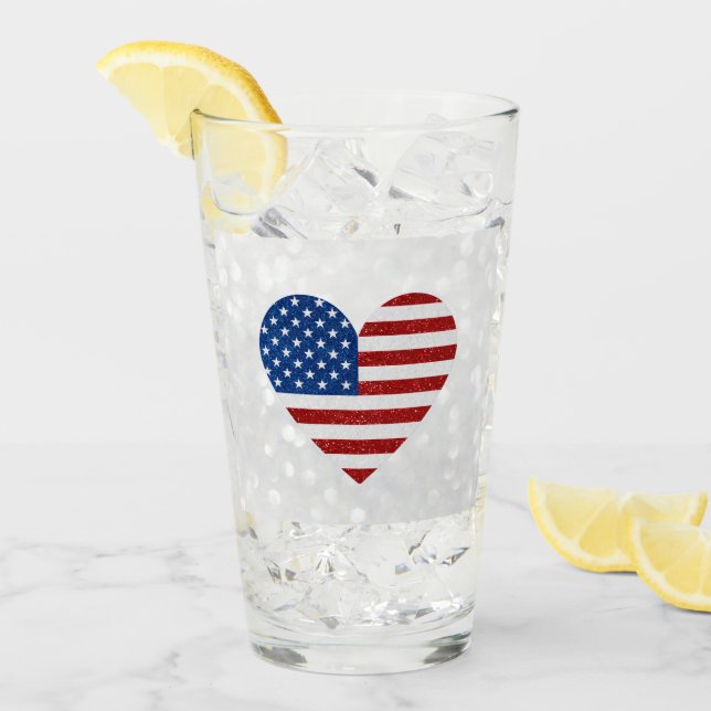American Flagga Heart juli 4:e Glitter Glaskopp (Framsida Ice)