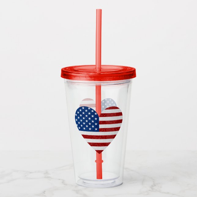 American Flagga Heart juli 4:e Glitter Take Away Mugg (Framsida)