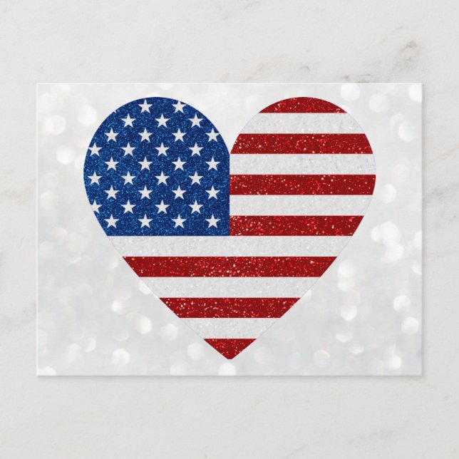 American Flagga Heart juli 4:e Glitter Vykort (Framsida)