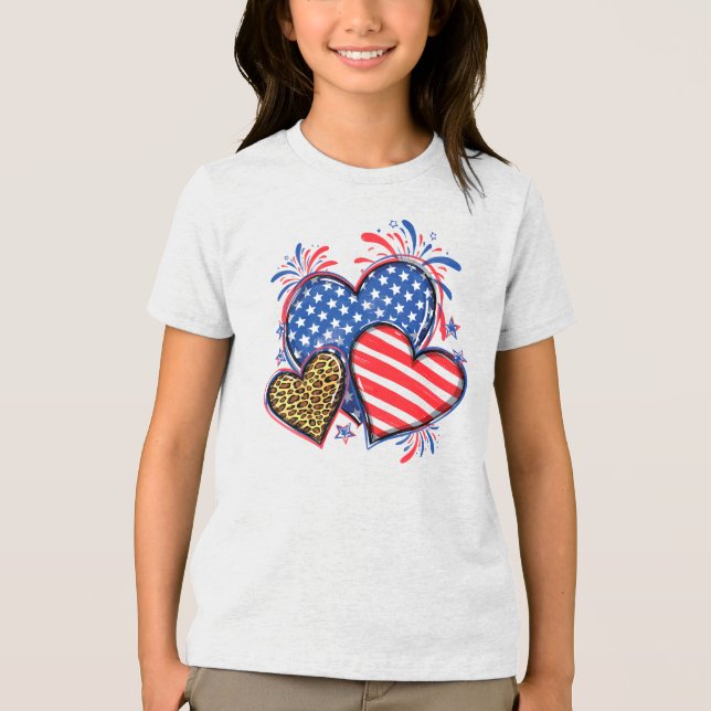 American Flagga Heart Leopard Sublication-64210 T Shirt (Framsida)