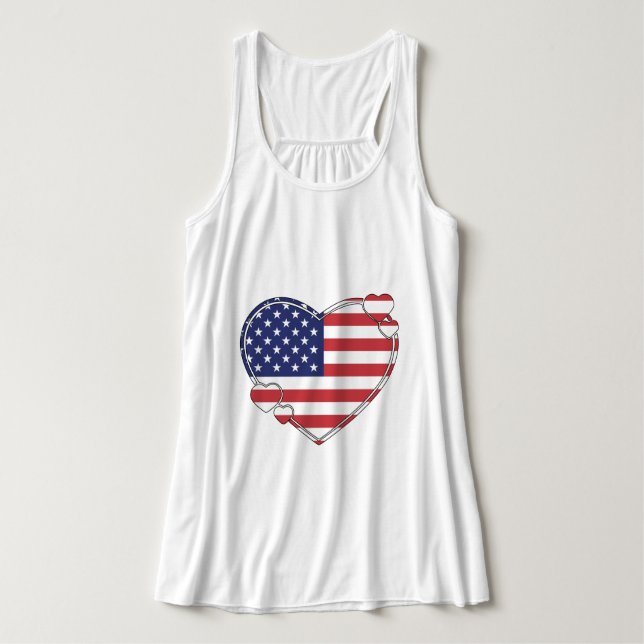 American Flagga Heart Linne Med Racerback (Design framsida)