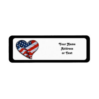 American Flagga Heart Returadress Etikett