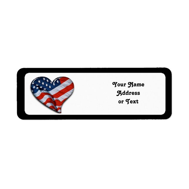 American Flagga Heart Returadress Etikett (Framsidan)