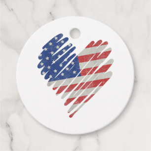 American Flagga Heart Rött vitt blått Cute 4:e Jul Gåvor Etiketter
