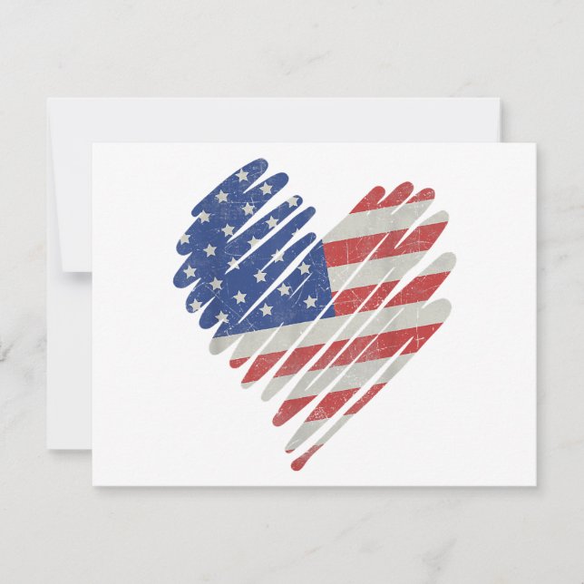 American Flagga Heart Rött vitt blått Cute 4:e Jul Julkort (Framsida)
