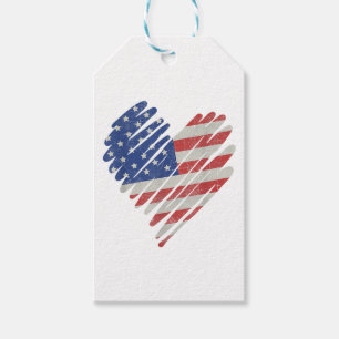 American Flagga Heart Rött vitt blått Cute 4:e Jul Presentetikett