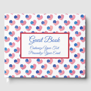 American Flagga Heart Rött vitt blått Patriotic US Gästböcker