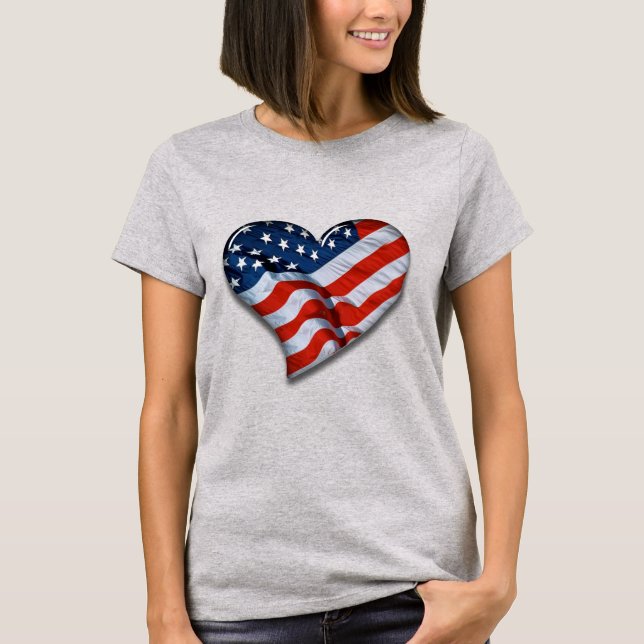 American Flagga Heart T Shirt (Framsida)