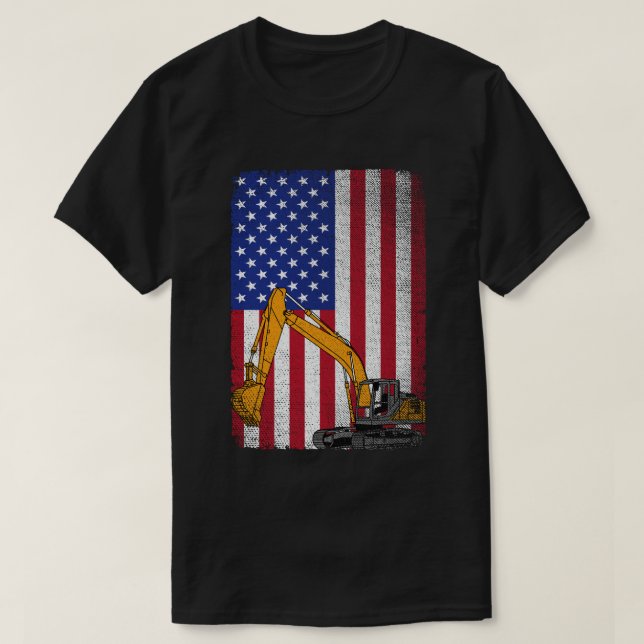 American Flagga Heavy Equipment Operator Excavator T Shirt (Design framsida)