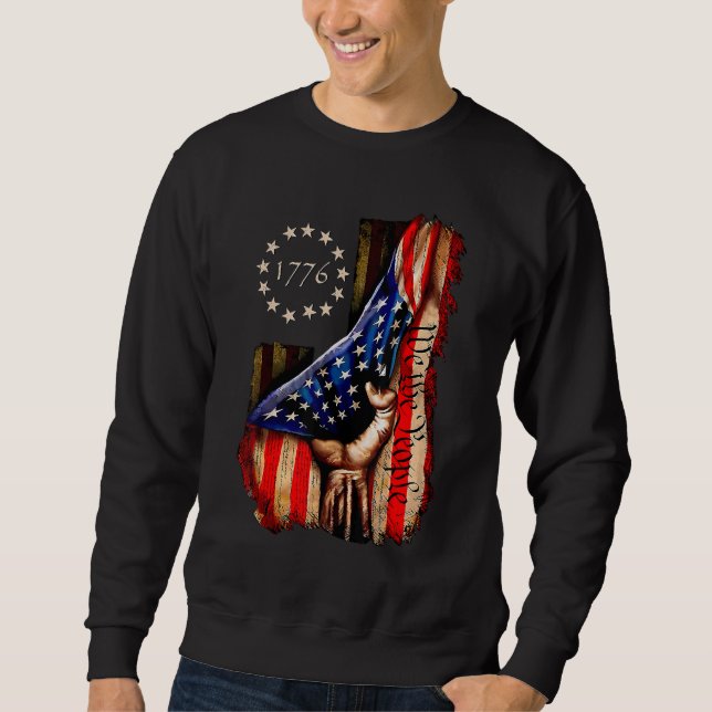 American Flagga History 1776 Vi People Independe Lång Ärmad Tröja (Framsida)