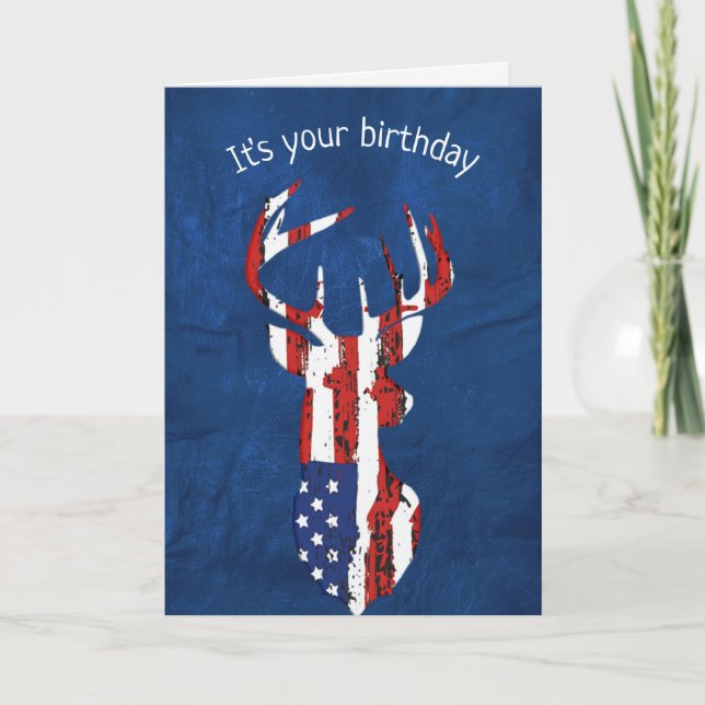 American Flagga Hjort Birthday Kort (Framsida)