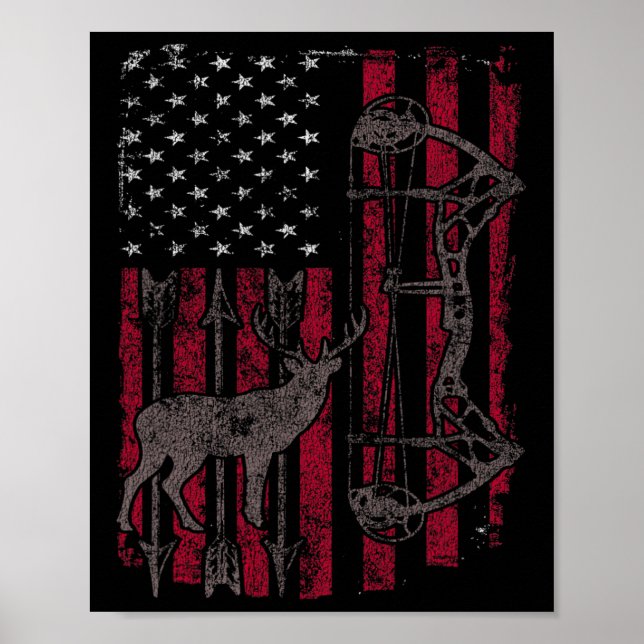 American Flagga Hjort Bow Hunting Patriotic Distre Poster (Framsidan)