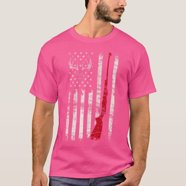 American Flagga Hjort Hunter Skull Rifle T Shirt (Framsida)