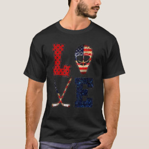 American Flagga Hockey 4:e juli Patriotic Roligt S T Shirt