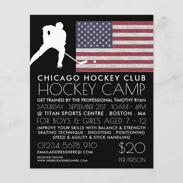 American Flagga, Hockey Player, Camp Advertising Flygblad (Framsidan)