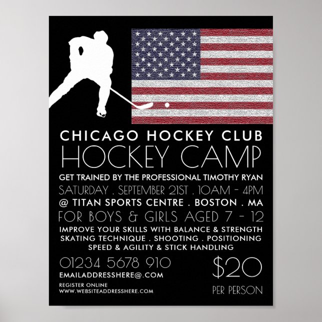 American Flagga, Hockey Player, Camp Advertising Poster (Framsidan)