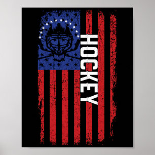 American Flagga Hockey USA Patriotic Red Line Poster
