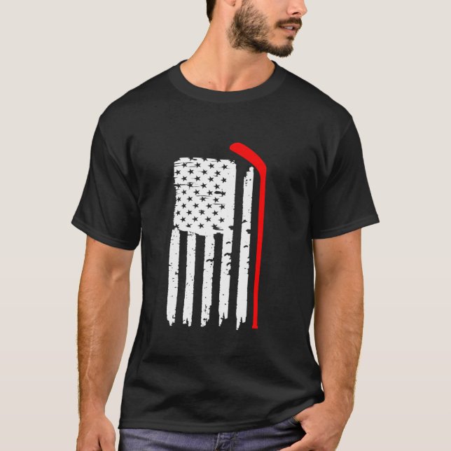 American Flagga Hockey Usa Patriotic T Shirt (Framsida)