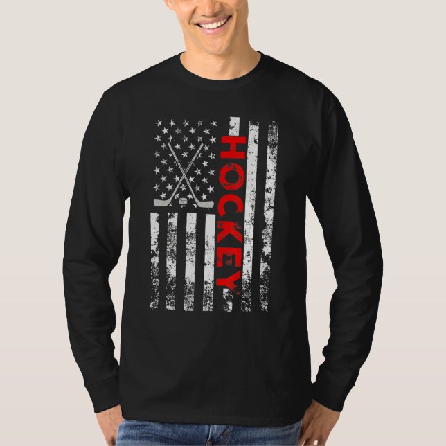 American Flagga Hockey Usa Patriotic T Shirt (Framsida)
